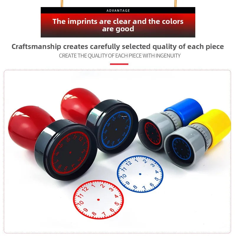 tampons encreurs horloges pédagogiques chiffres couleur rouge bleu jaune noir blanc scolaire enseignement apprentissage