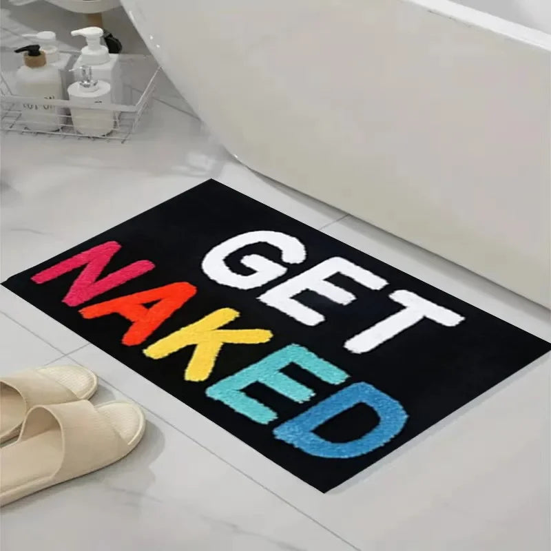 tapis bain moderne lettres GET NAKED noir blanc épais humeur 60x90cm respectueux environnement