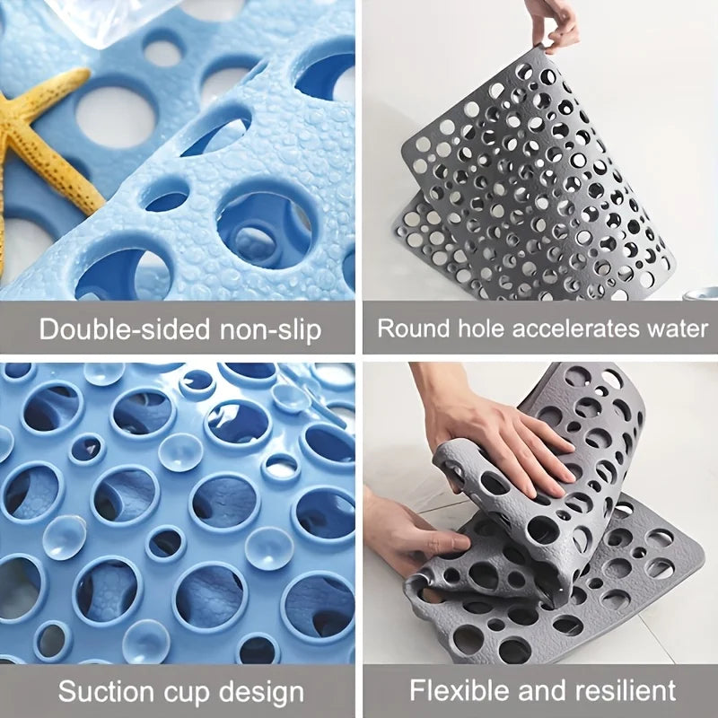 tapis bain antidérapant perforé gris bleu moderne ventouses drainage texturé