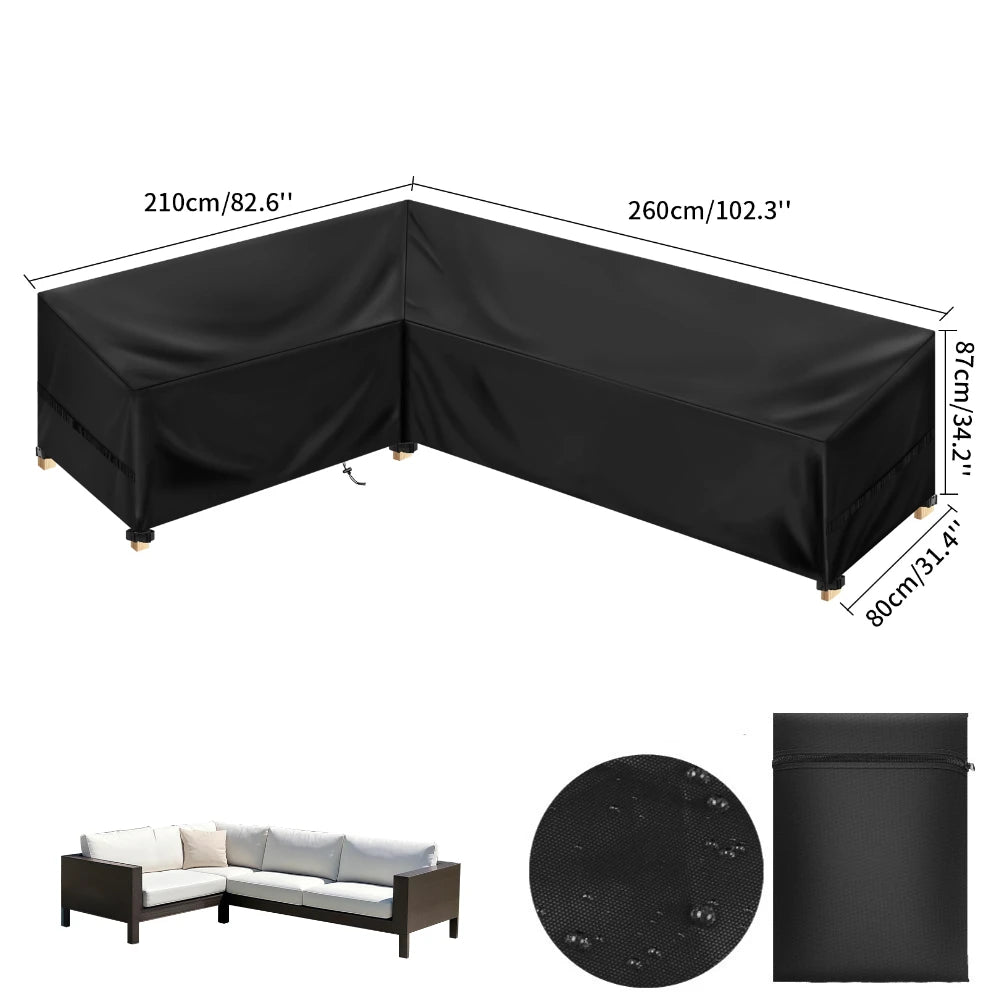 housse meubles extérieurs polyester imperméable noire moderne élastiques ajustables rectangle lshape rond