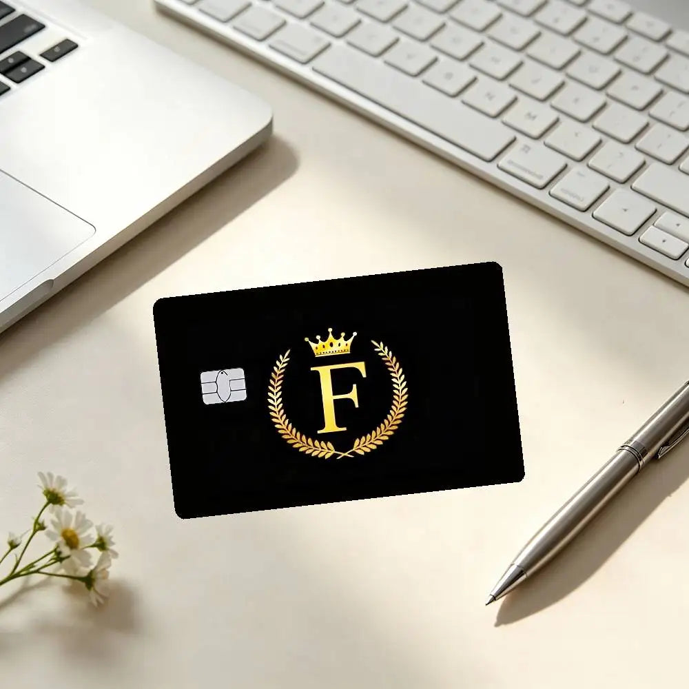 cartes visite protection autocollants noir doré couronne lettre guirlande fond noir classique élégant set