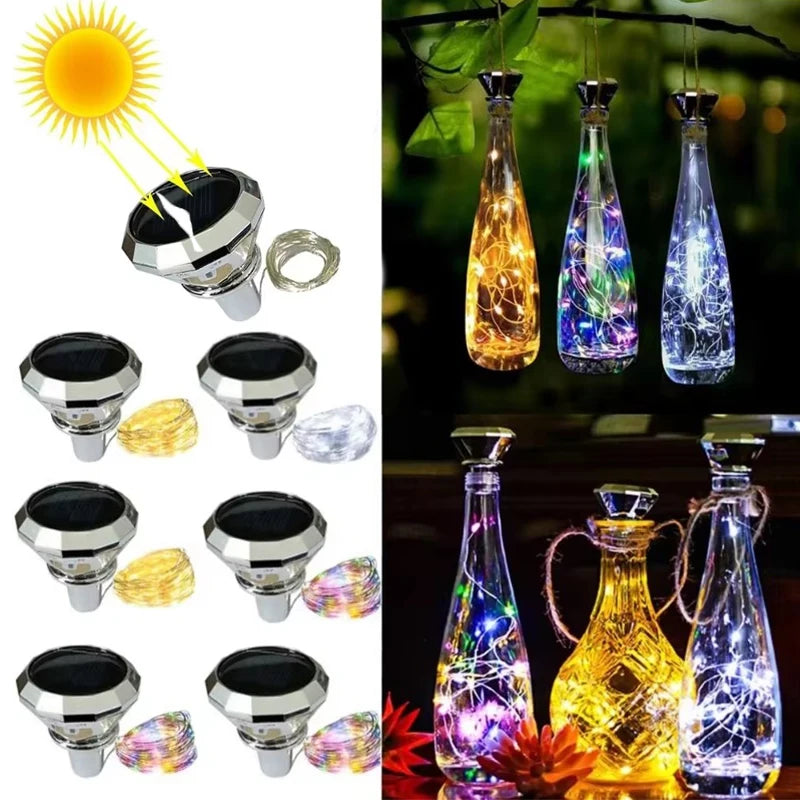 bouteilles lumineuses solaires transparentes fils colorés spirales moderne mariage déco festive