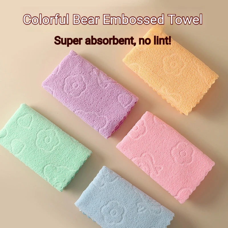 serviettes microfibre ourson imprimé rose vert bleu orange absorbantes douces modernes multipurpose cuisine bain