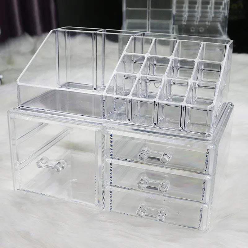 organisateur bijoux boîte transparente moderne poignées plastique grande taille cosmétiques maquillage soins peau