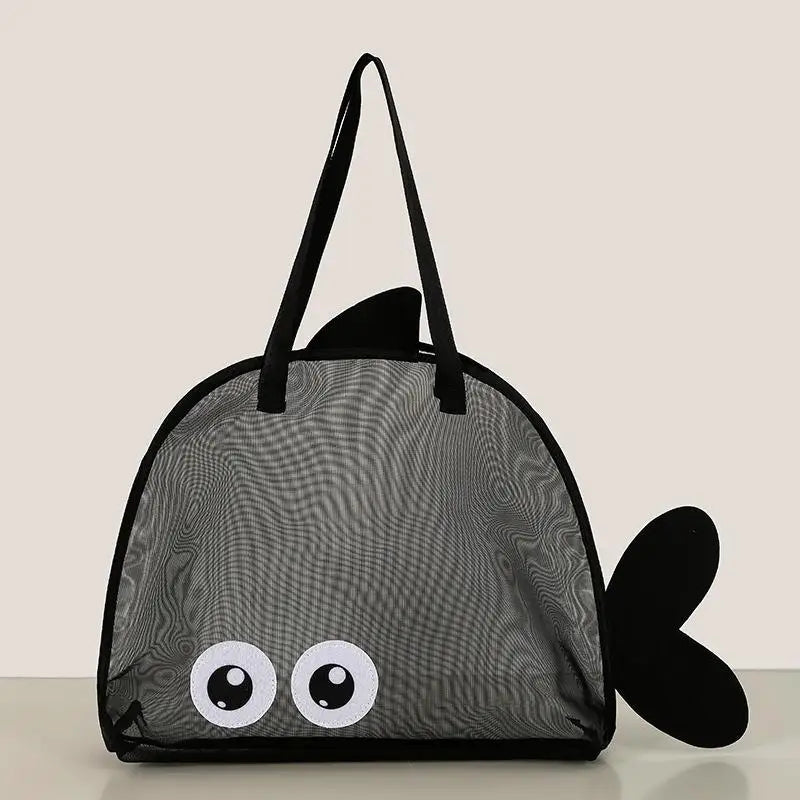 sac plage polyestère réutilisable orange vert bleu noir poisson transparent enfant pelle seau jouets