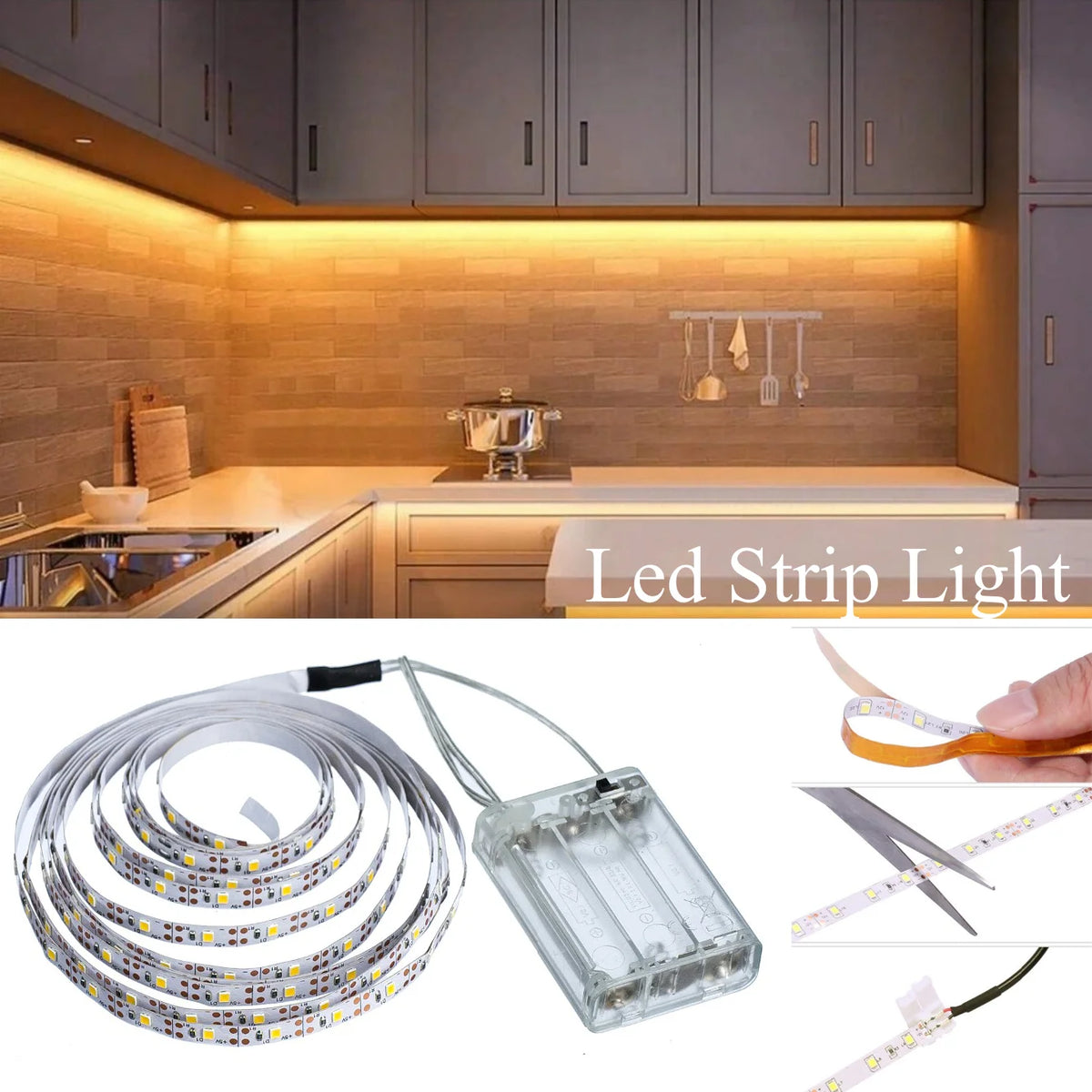 ruban led blanc 60 pcs adhésif 50cm batterie aa modernes