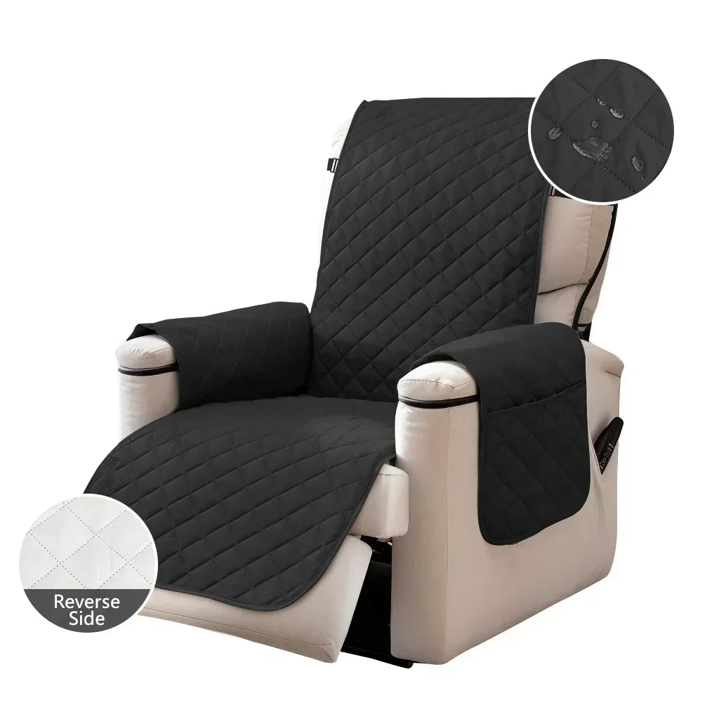 housse fauteuil inclinable noir beige quilté moderne boucles métalliques poche polyestère nettoyage sec automne