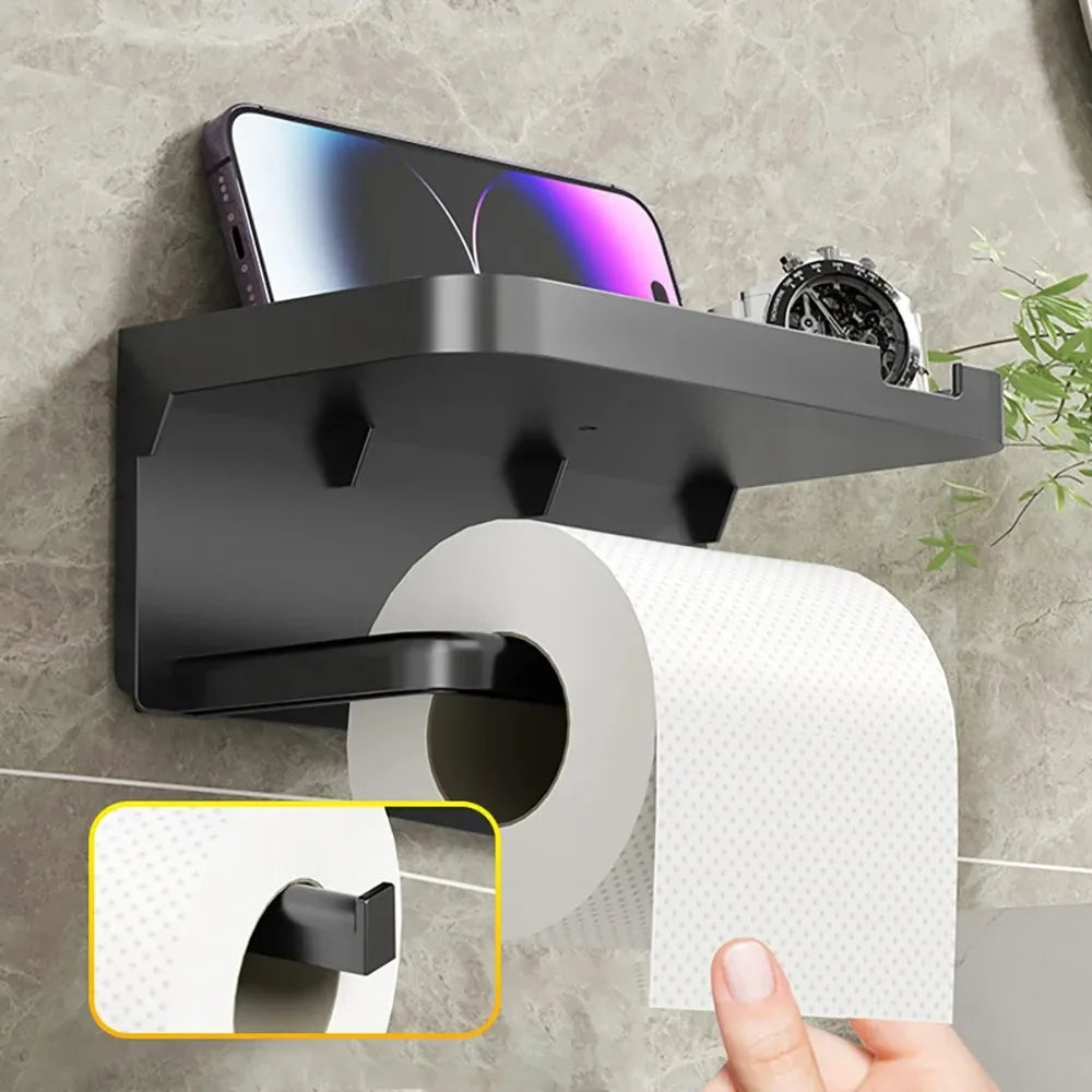 porte papier toilette moderne noir porte serviettes adhésif étagère rangement cuisine salle bain