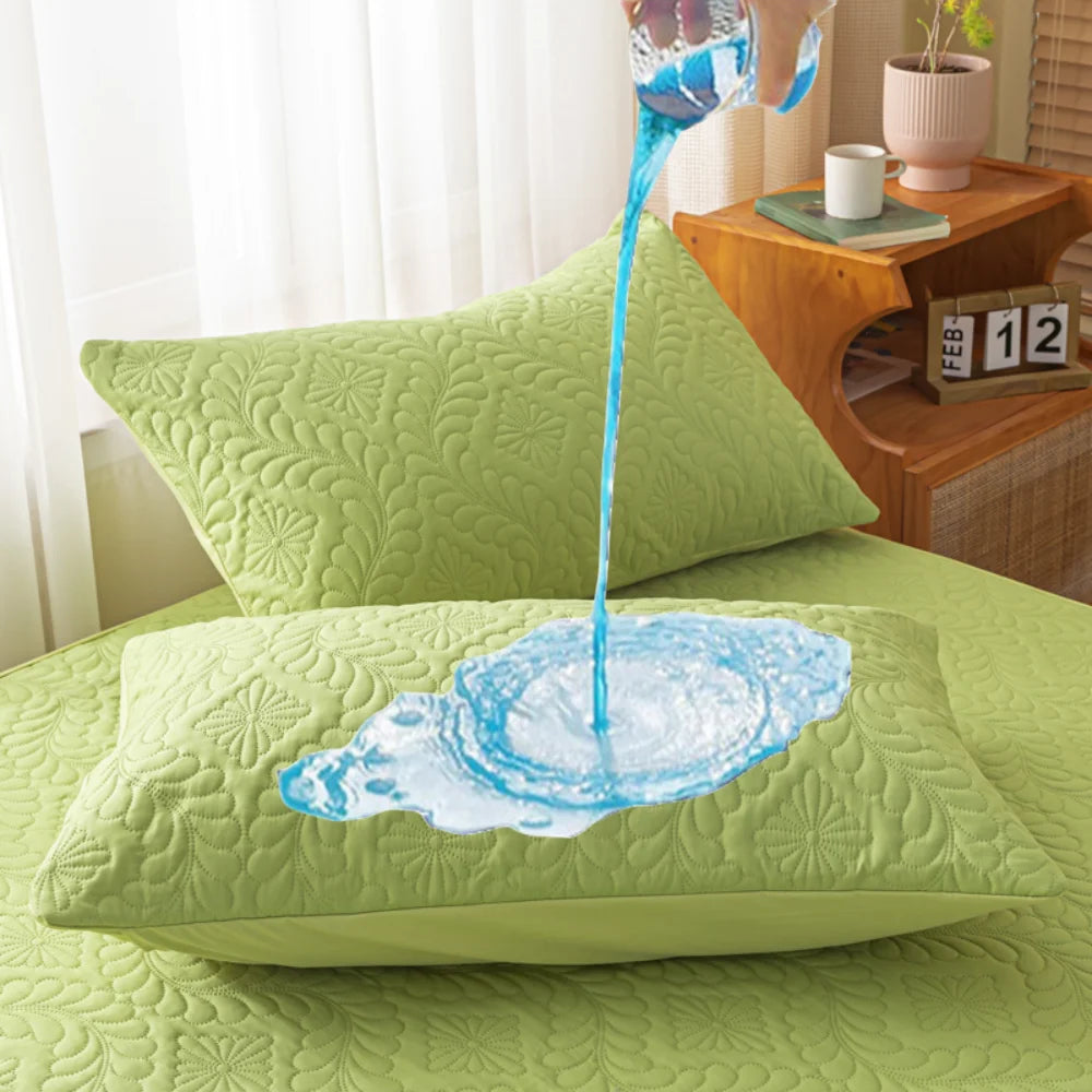 taies d'oreiller broderie feuilles fleurs vert clair imperméable polyester classique 74cm simple respectueux environnement