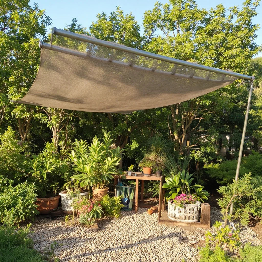 voile d'ombrage extérieur toile protection solaire marron noir rayures pergola jardin terrasse balcon moderne
