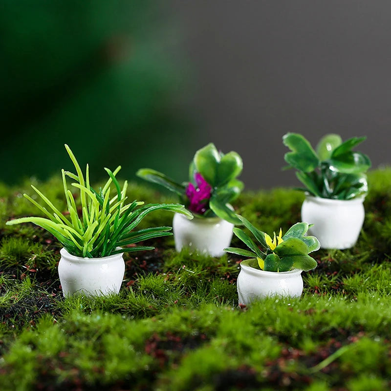 plantes artificielles pots miniatures feuilles vertes blancs decoration moderneintérieur minimaliste
