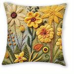 taies d'oreiller polyester fleurs relief artisanal zipper 45x45cm vert jaune blanc