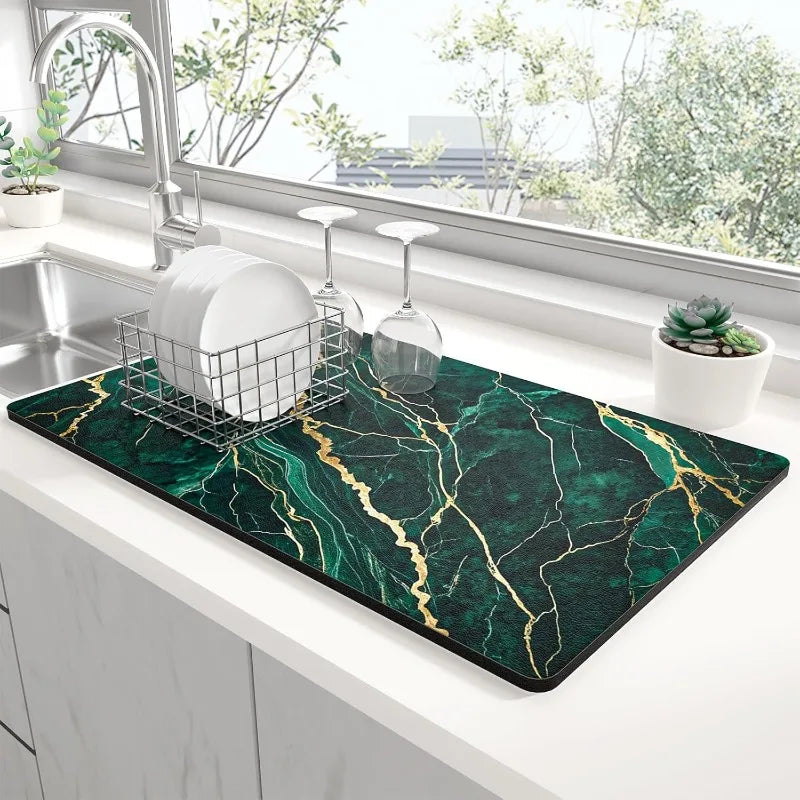 tapis cuisine marbre veines dorées moderne blanc noir vert respectueux environnement 20x30cm 30x40cm 40x60cm