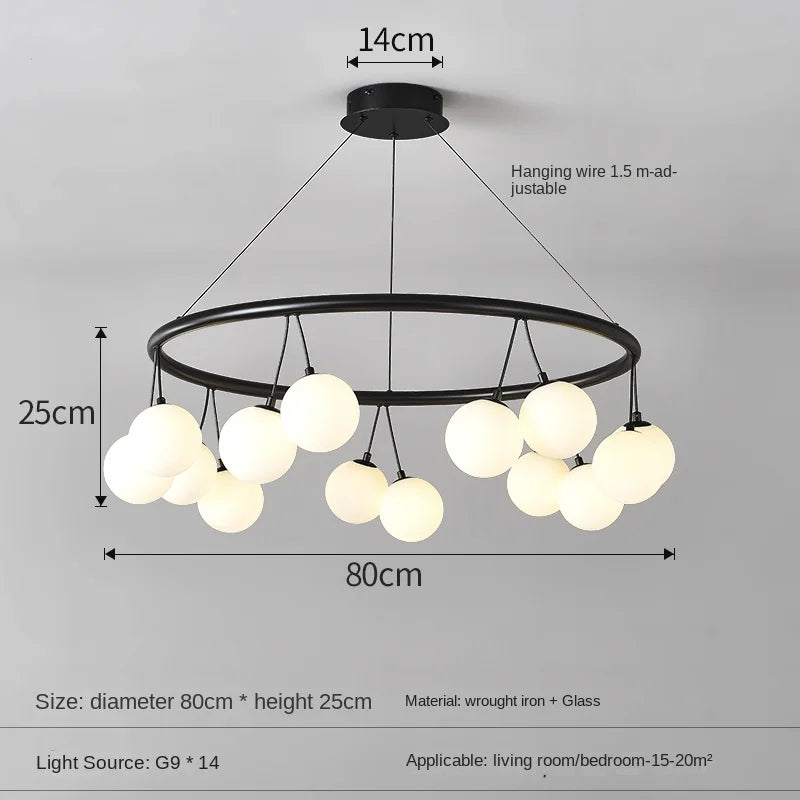 Suspension lumineuse moderne boules translucides cercle noir led blanc noir
