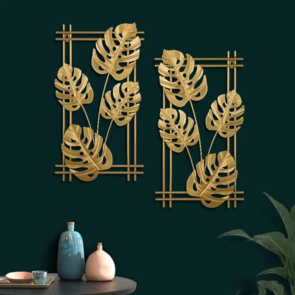 décoration murale métal feuilles dorées moderne minimaliste objet intérieur salon chambre