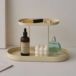 plateau rangement deux niveaux moderne flacons parfums bougies bijoux étiquettes minimalistes