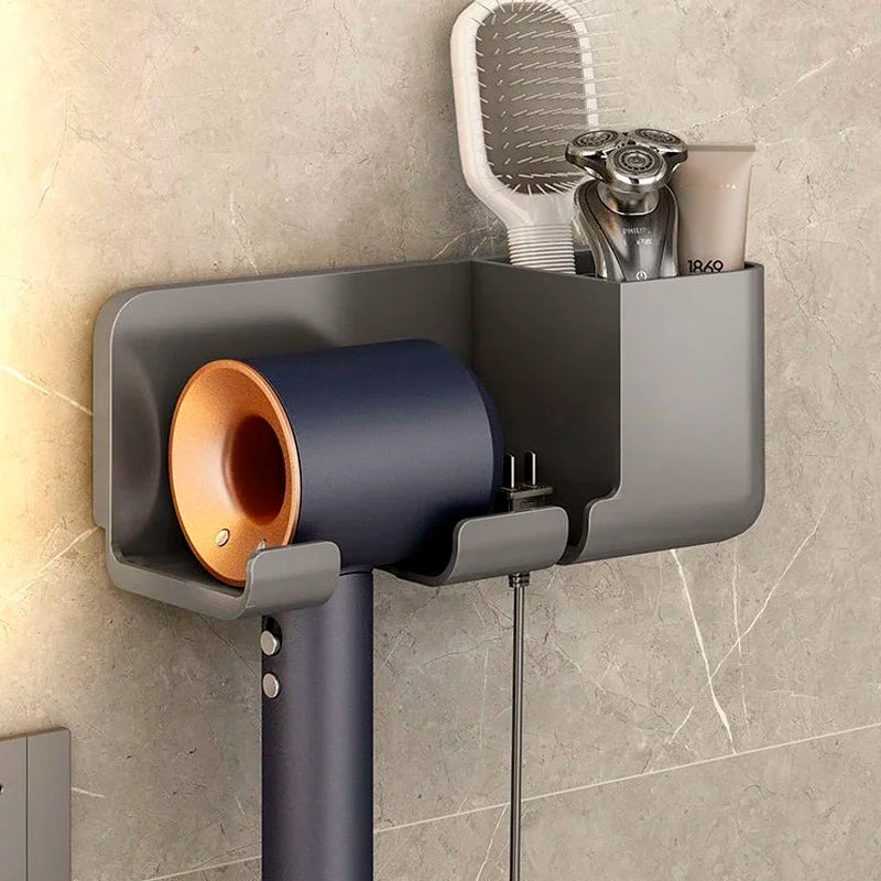 porte sèche cheveux mural rangement étagère moderne adhésif sèche cheveux lisseur brosse crème rasoir