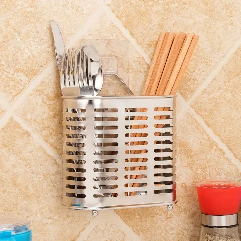 Support cuisine acier inoxydable moderne panier ustensiles perforé clips argents fourchettes couteaux
