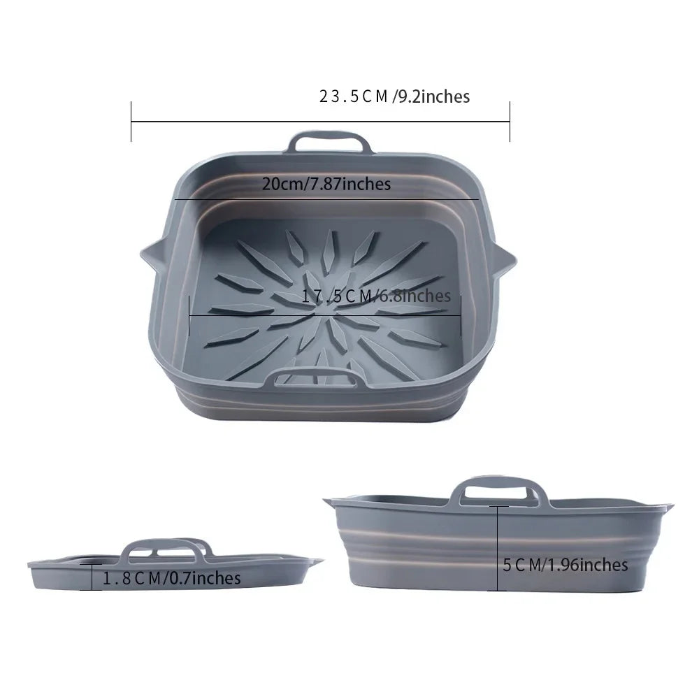 plateau silicone air fryer poignées côtés frites nervures surface intérieure utilitaire gris foncé