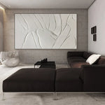 tableau moderne abstrait lignes ondulées blanc gris clair décoration intérieure sans cadre contemporain horizontal