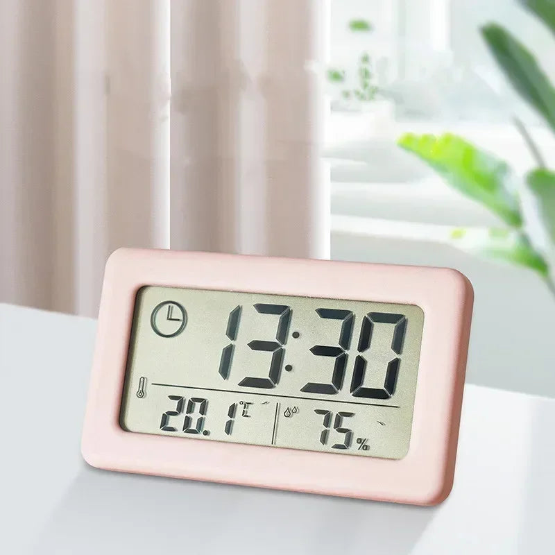 horloge murale réveil numérique thermomètre hygromètre led moderne carré noir blanc rose vert
