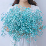 Bouquet fleurs artificielles bleu clair petites fleurs rondes décoration moderne vase inclusion