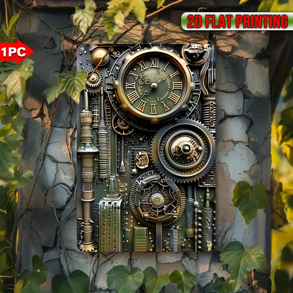horloge murale steampunk mécanique vert marron noir vintage 30cm 20cm
