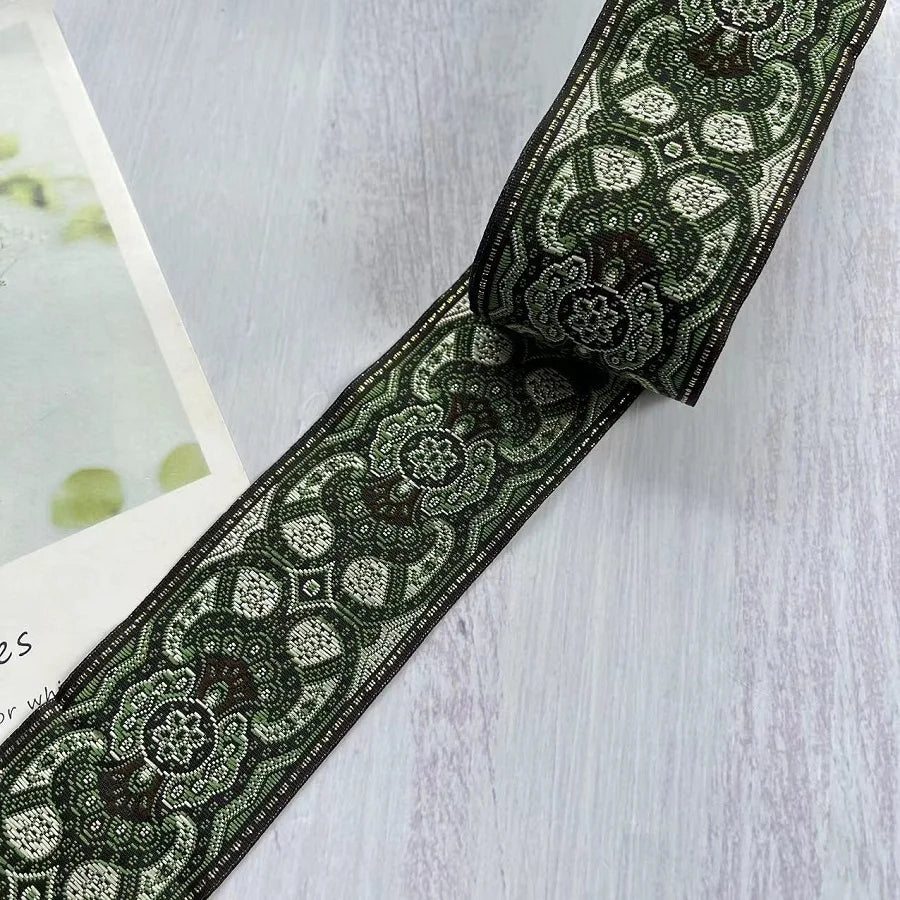 ruban polyester largeur 5cm motifs fleurs broderies couleurs noir bleu vert orange élégant rideaux