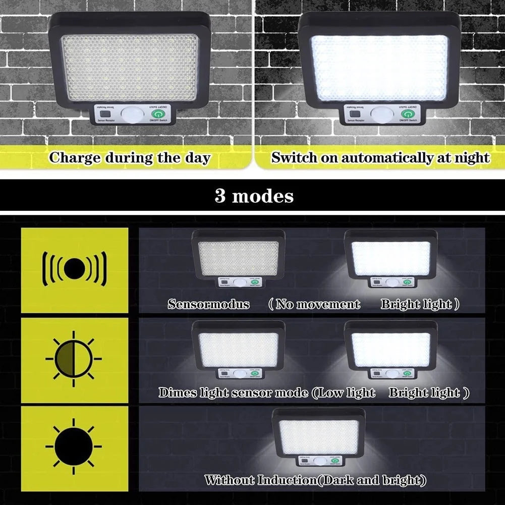 lampe murale solaire détecteur mouvement ip65 led noire moderne clips interrupteur tactileModes