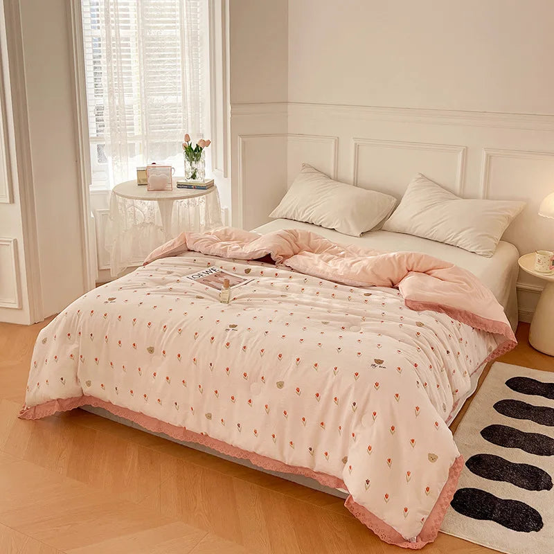 couette coton imprimée fleurs feuilles été automne vintage adhésive lavable maison 150x200cm 200x230cm