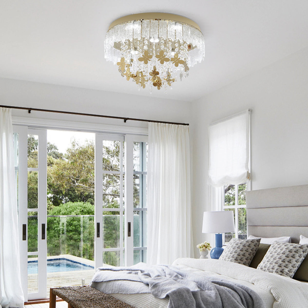 lustre moderne doré cristal papillons transparent led salon chambre éclairage contemporain facile