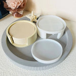 moulages silicone assiettes rondes modernes différentes tailles gris bleu rose jaune