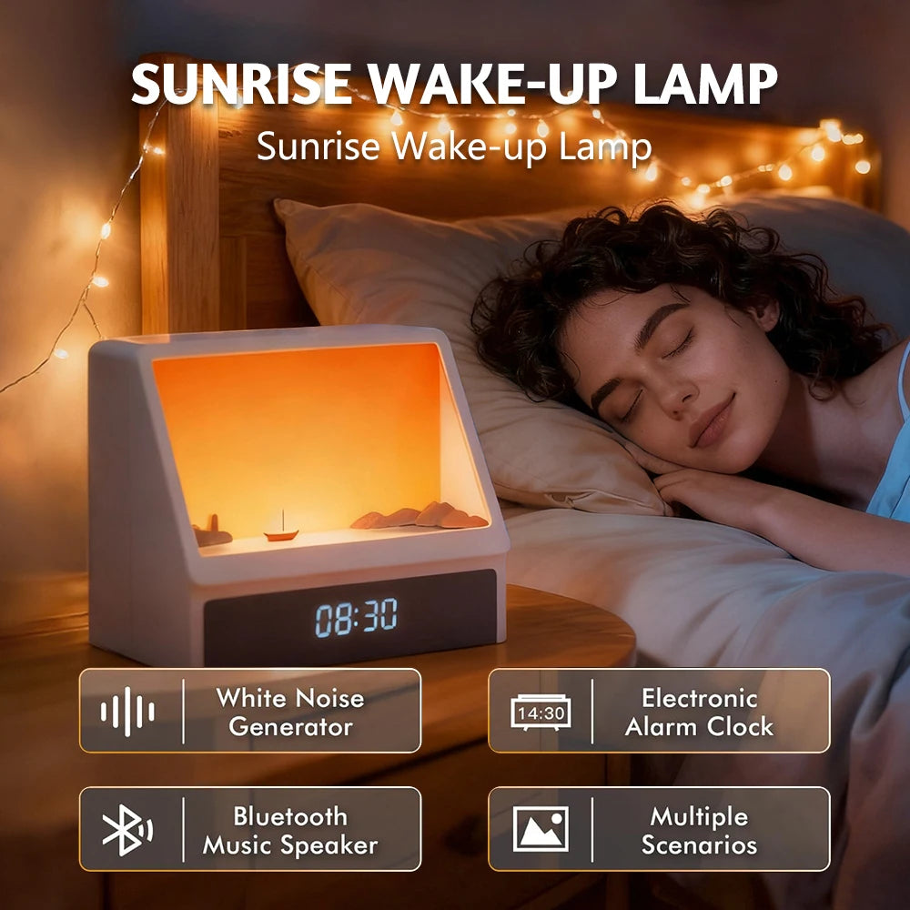 lampe réveil moderne blanc gris snooze lumière variable bruit blanc affichage numérique bluetooth