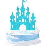 décoration gâteau château glitter princesse doré bleu rose anniversaire fête piquettes bambou
