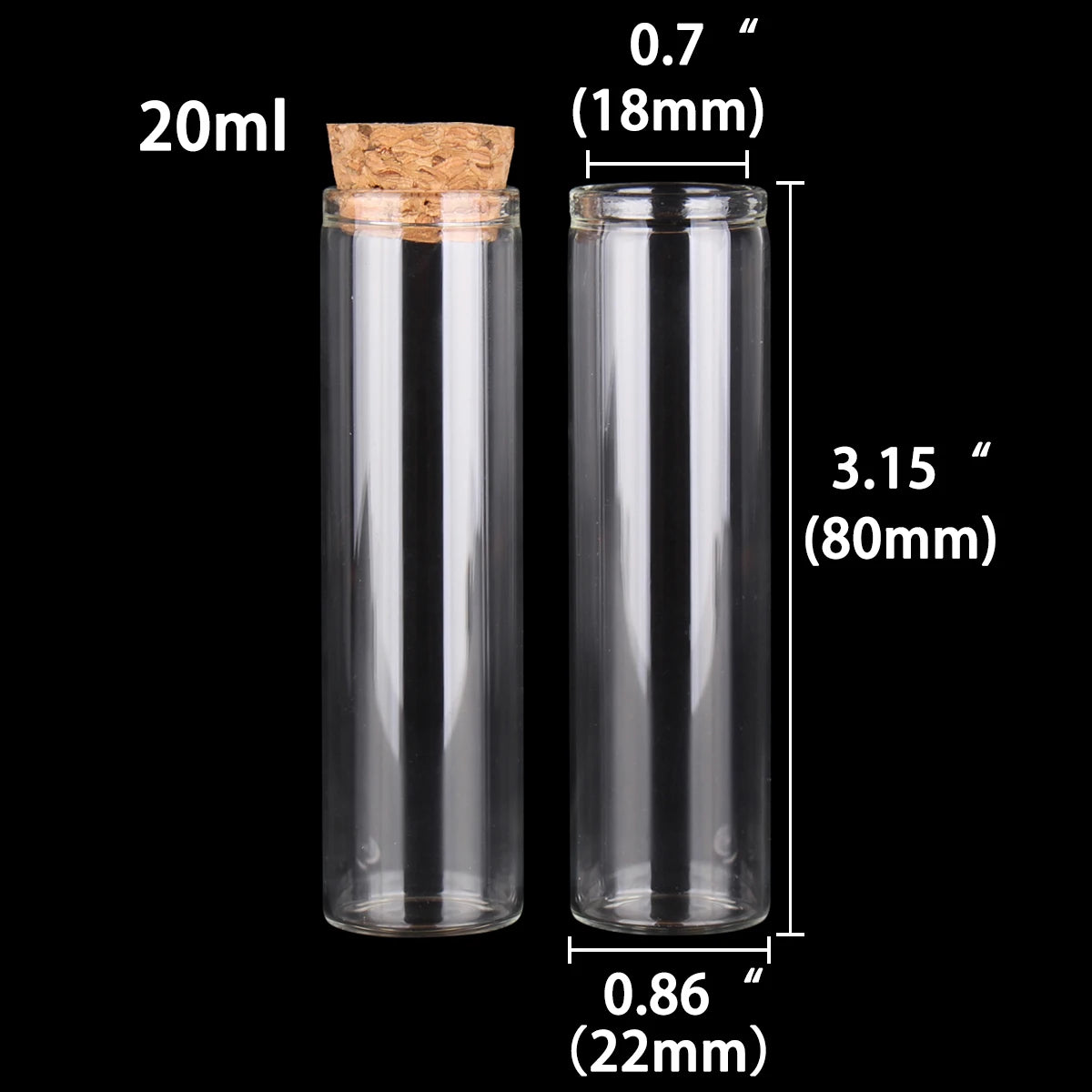 tubes essai verre bouchons liège 5ml 7ml 10ml 14ml 18ml 20ml 25ml 30ml