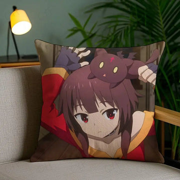 coussin anime fille chat rouge marron beige décoration lit chambre moderne doux peluche décoratif