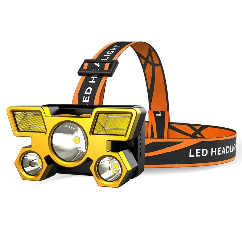 lampe frontale led rechargeable usb noir orange réglable intense camping