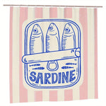 rideau douche moderne rose blanc motif sardine graphique humoristique dimension 71x79in polyester