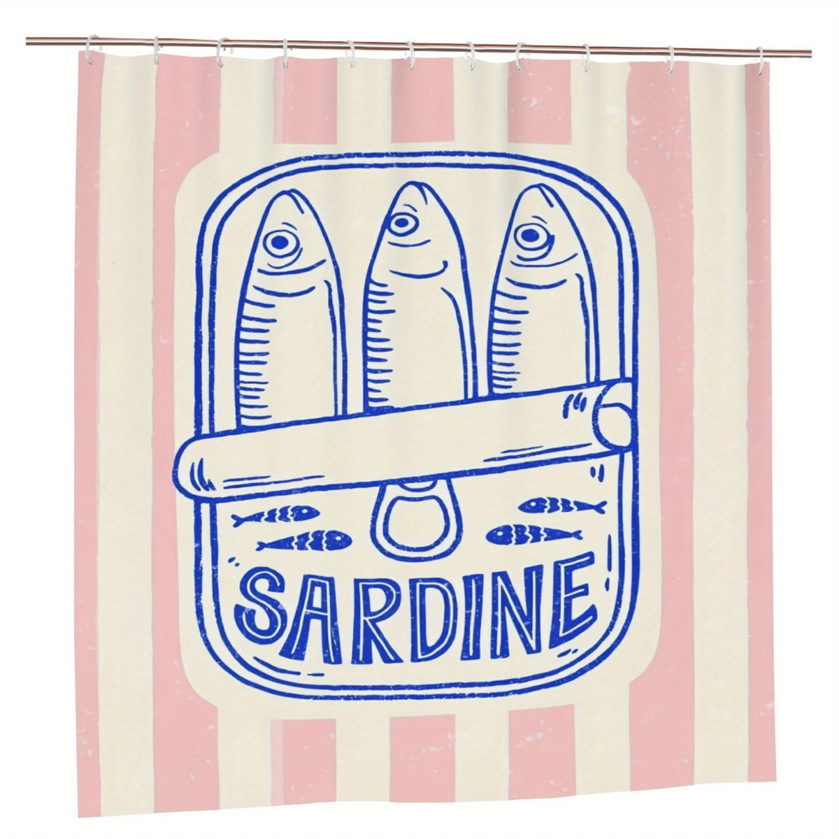 rideau douche moderne rose blanc motif sardine graphique humoristique dimension 71x79in polyester