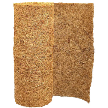 tapis coco marron clair fibres naturelles texture rustique jardin extérieur plantes pot