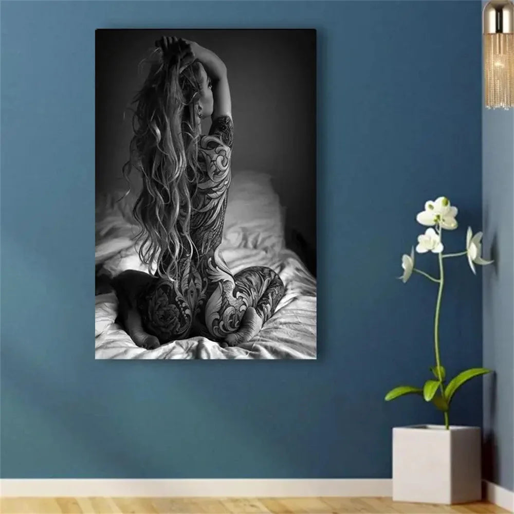 toile d'art tatouages noir blanc réaliste décoration murale chambre maison impression toile