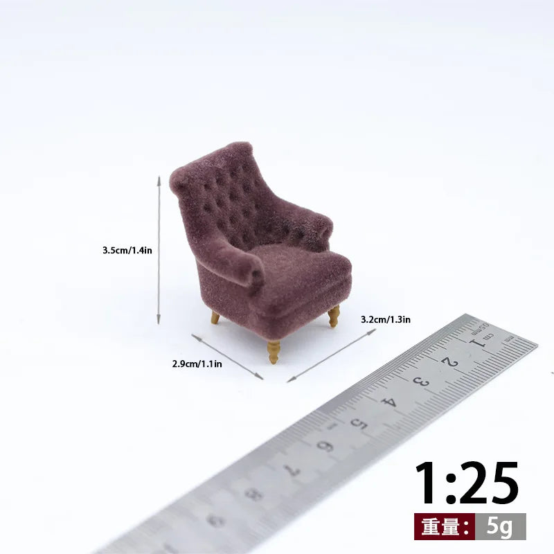 fauteuil miniature blanc velours épais boutons classique 14+ deco maison poupée imitation salon