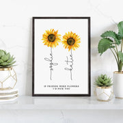 tableau personnalisé noms amitié tournesol floral minimaliste cadre bois sophie katie georgia britney erin