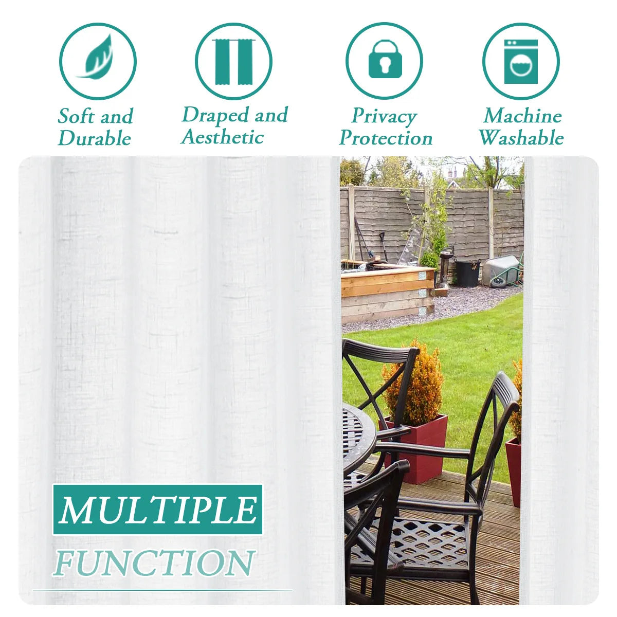 rideaux extérieurs tissu lin blanc semi transparent décontracté patio hospitalité