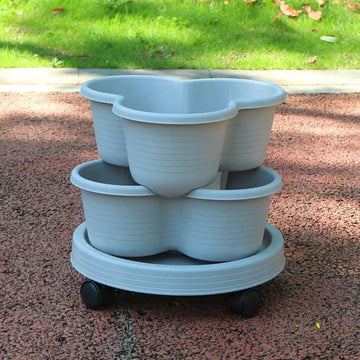pot fleurs empilables plastique plateau roulettes balcon jardin intérieur moderne blanc