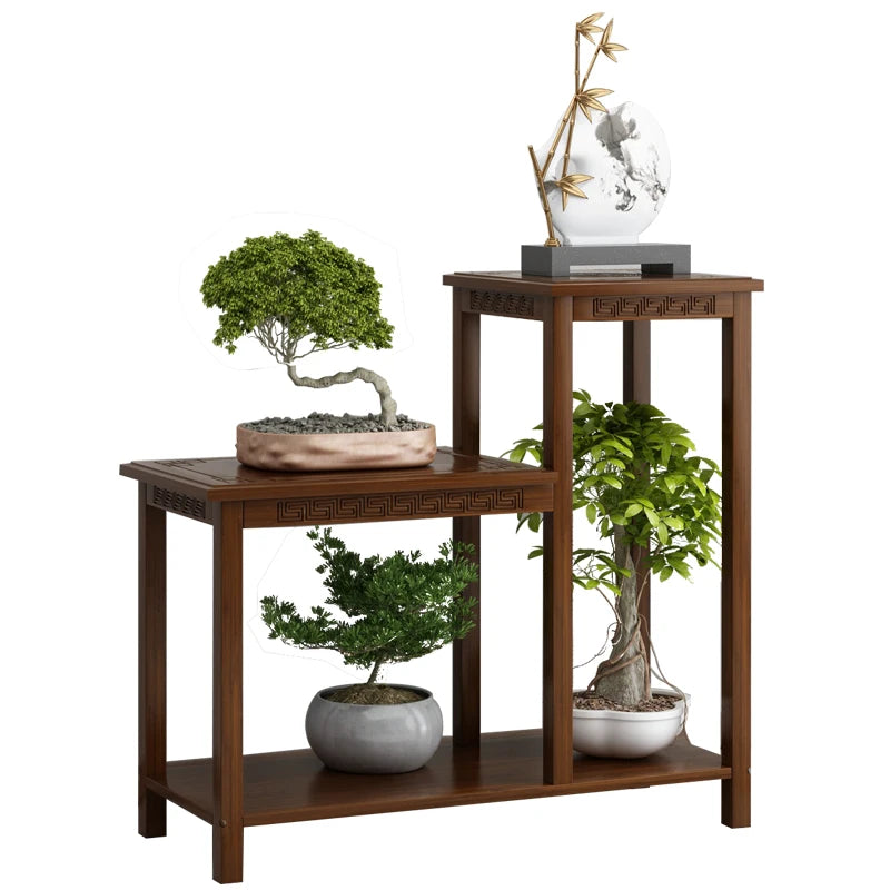 meuble plante moderne gravure traditionnelle marron foncé vases sculpturales or doré