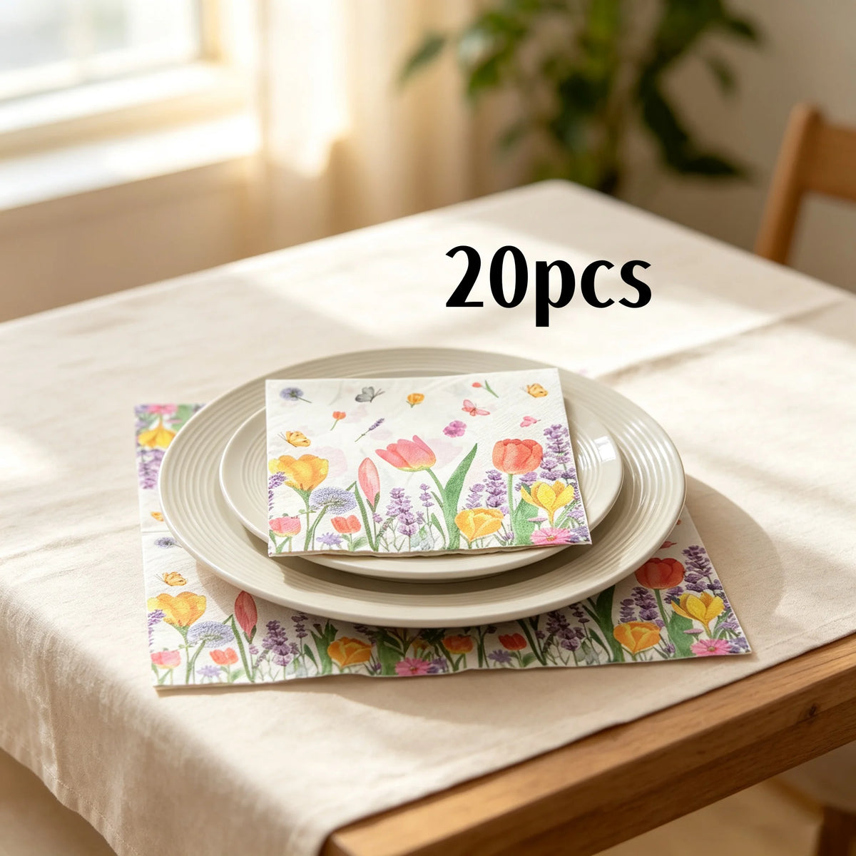 serviettes papier multicolores fleurs papillons illustration mariage anniversaire décoration table thé