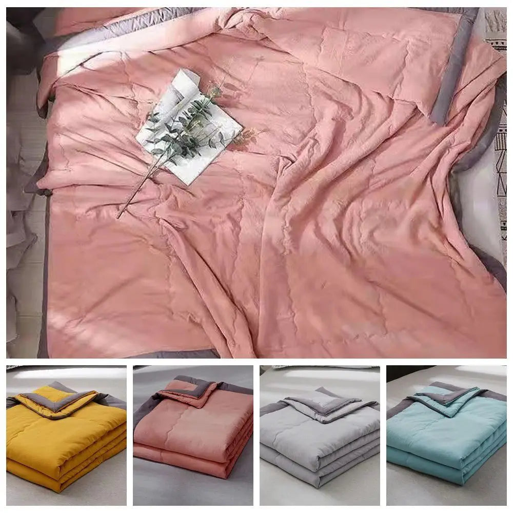 couverture rafraichissante polyester coton bleu clair gris contemporaine uni portable été maison