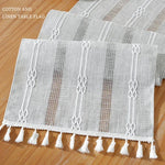 nappe décorative bohème géométrique franges semi transparente blanc rose vert gris bleu marine table