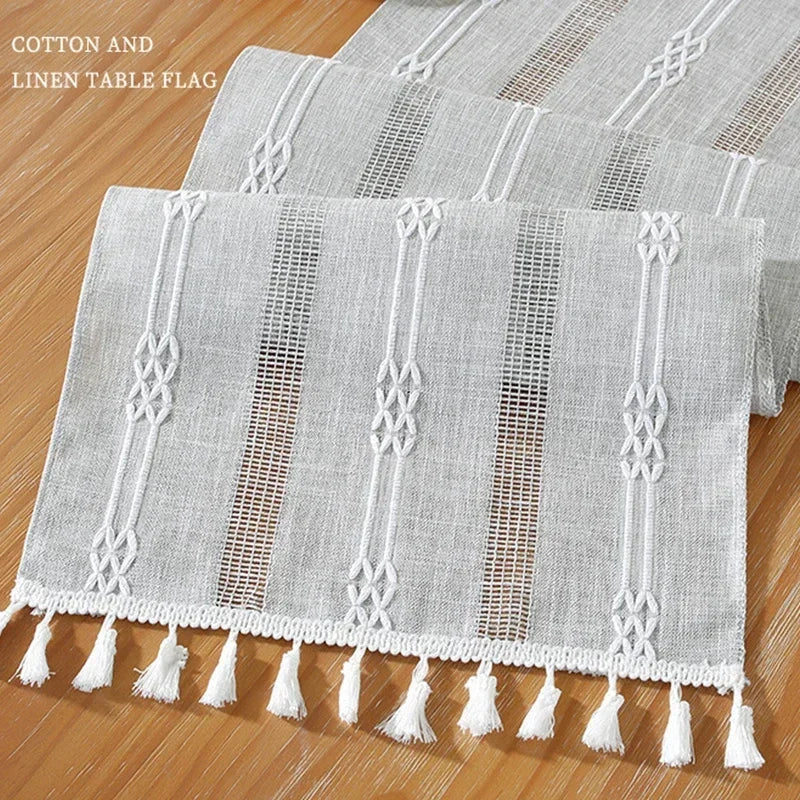 nappe décorative bohème géométrique franges semi transparente blanc rose vert gris bleu marine table